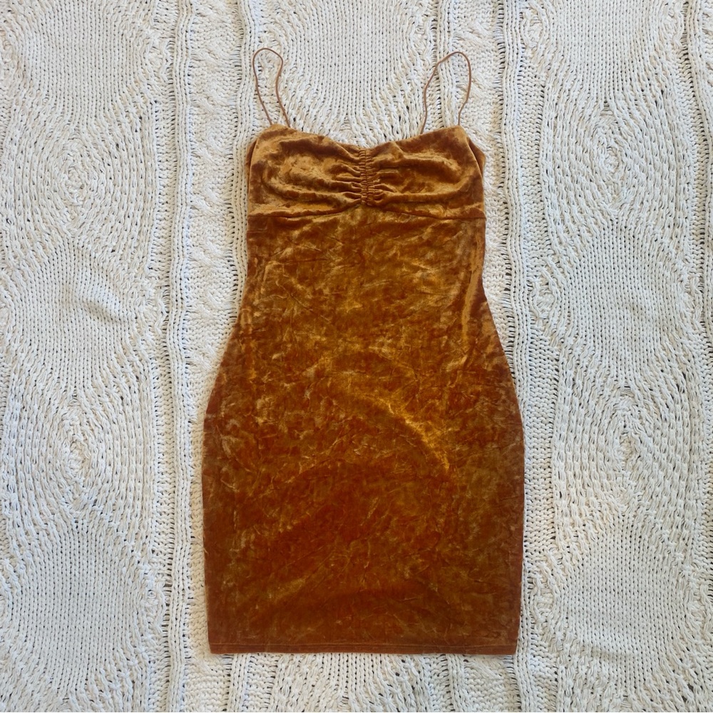 Urban Outfitters Crushed Velvet Mini Dress in Rusty Gold